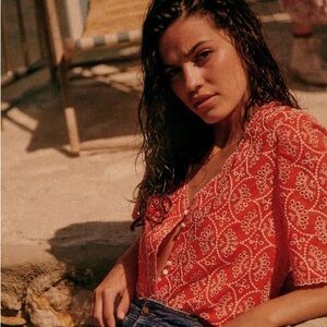 Sézane Antika Blouse - coral - size 40 - EUC